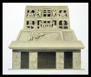 Fasade av Solens tempel, Palenque, plate 26 fra 